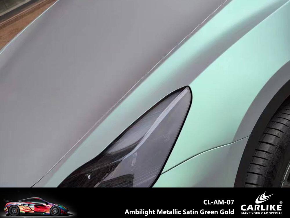 CL-AM-07 Ambilight Metallic Satin Green Gold Vinyl For Tesla Car Wrap Factory Supplier