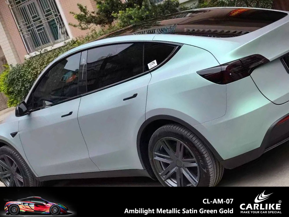 CL-AM-07 Ambilight Metallic Satin Green Gold Vinyl For Tesla Car Wrap Factory Supplier