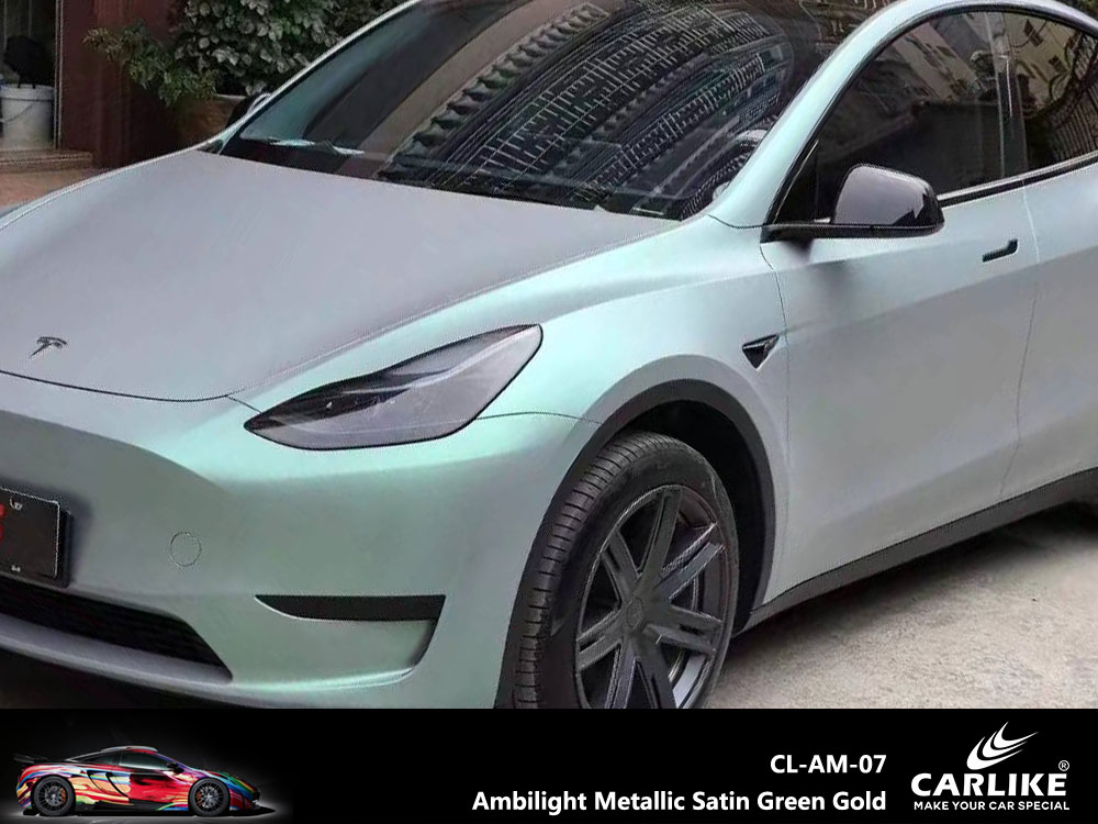 CL-AM-07 Ambilight Metallic Satin Green Gold Vinyl For Tesla Car Wrap Factory Supplier