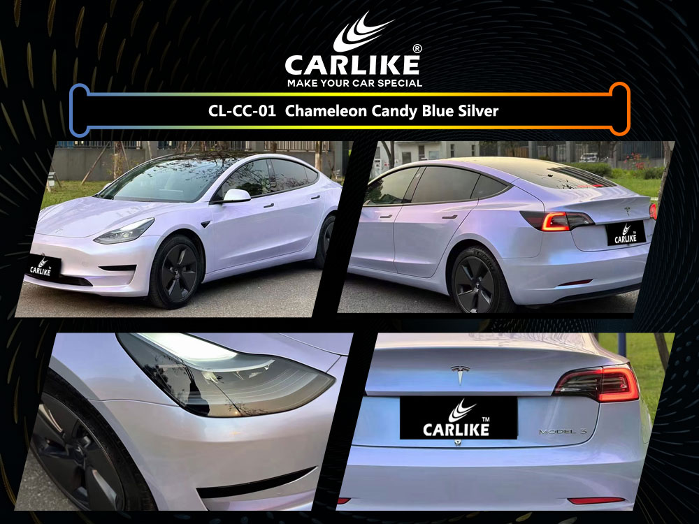 CL-CC-01 Chameleon Candy Blue Silver Vinyl For Tesla Car Wrap Factory Supplier