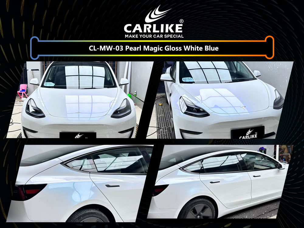 CL-MW-03 Pearl Magic Gloss White Blue Vinyl For Tesla Car Wrap Factory Supplier