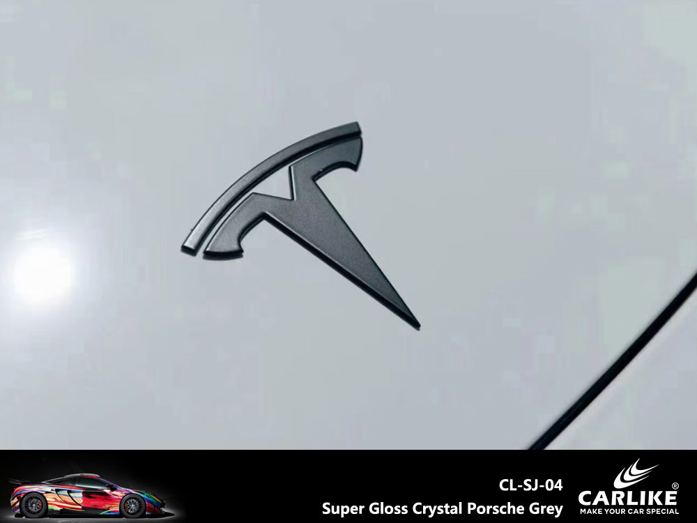 CL-SJ-04 Super Gloss Crystal Porsche Grey Vinyl For Tesla Car Wrap Factory Supplier