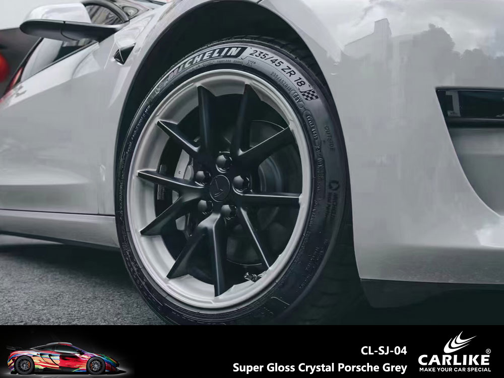 CL-SJ-04 Super Gloss Crystal Porsche Grey Vinyl For Tesla Car Wrap Factory Supplier
