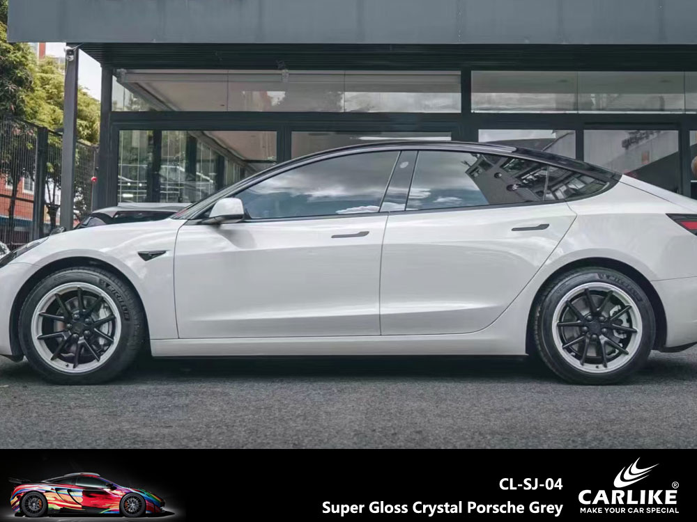 CL-SJ-04 Super Gloss Crystal Porsche Grey Vinyl For Tesla Car Wrap Factory Supplier