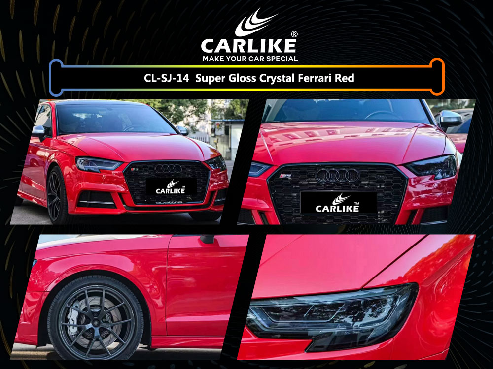 CL-SJ-14 Super Gloss Crystal Ferrari Red Vinyl For Audi Car Wrap Factory Supplier