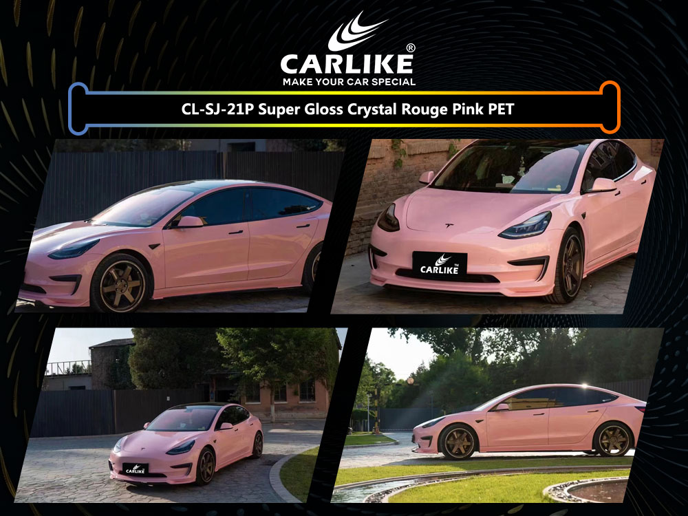 CL-SJ-21P Super Gloss Crystal Rouge Pink PET Vinyl For Tesla Car Wrap Factory Supplier