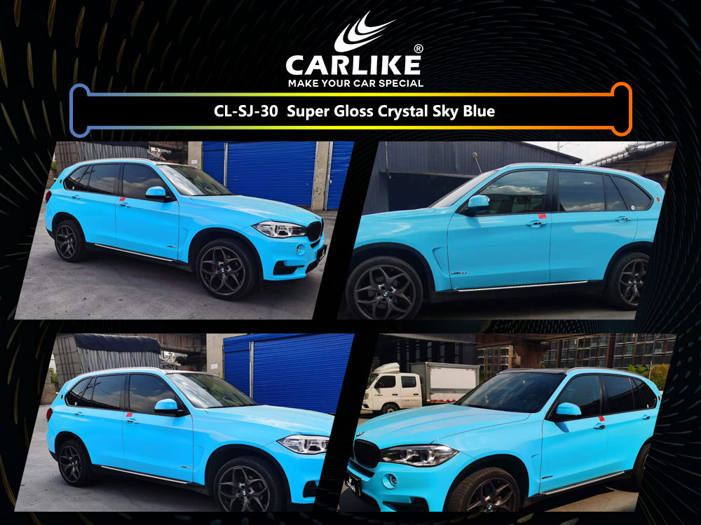 CL-SJ-30 Super Gloss Crystal Sky Blue Vinyl For BMW Car Wrap Factory Supplier