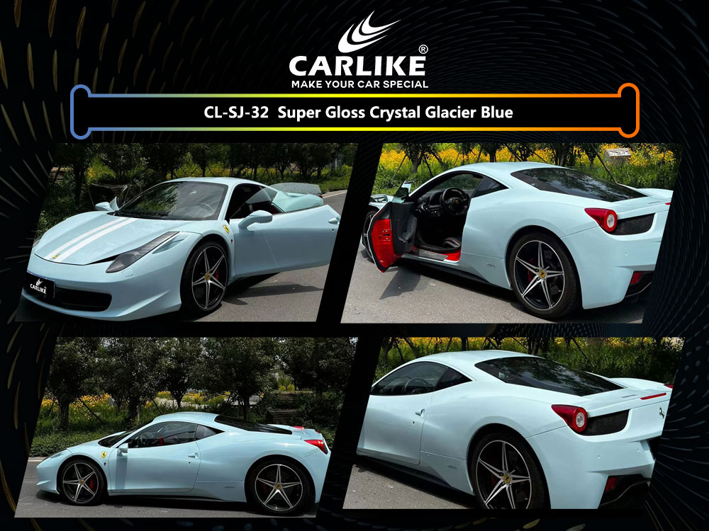 CL-SJ-32 Super Gloss Crystal Glacier Blue Vinyl For Ferrari Car Wrap Factory Supplier