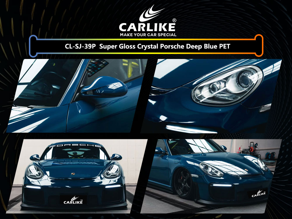 CL-SJ-39P Super Gloss Crystal Porsche Deep Blue PET Vinyl For Porsche Car Wrap Factory Supplier