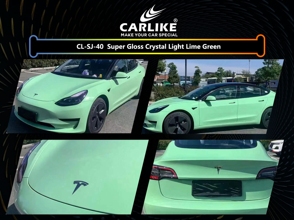 CL-SJ-40 Super Gloss Crystal Light Lime Green Vinyl For Tesla Car Wrap Factory Supplier