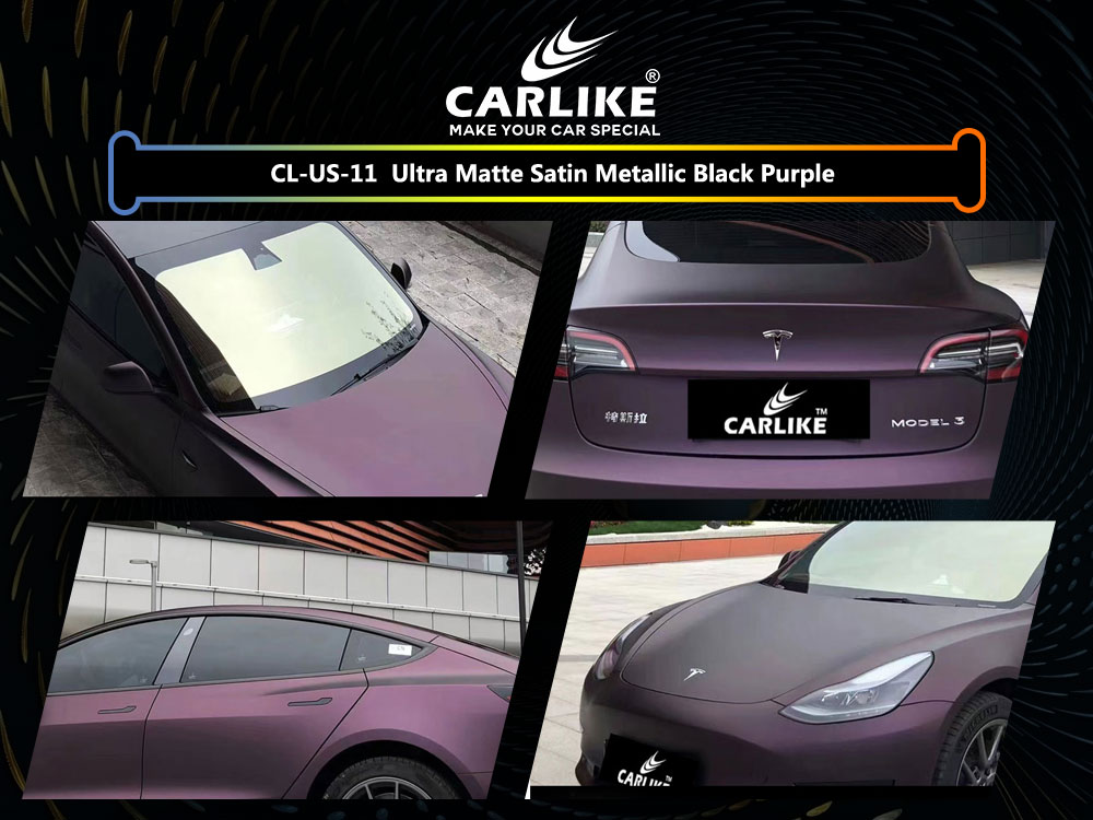 CL-US-11 Ultra Matte Satin Metallic Black Purple Vinyl For Tesla Car Wrap Factory Supplier