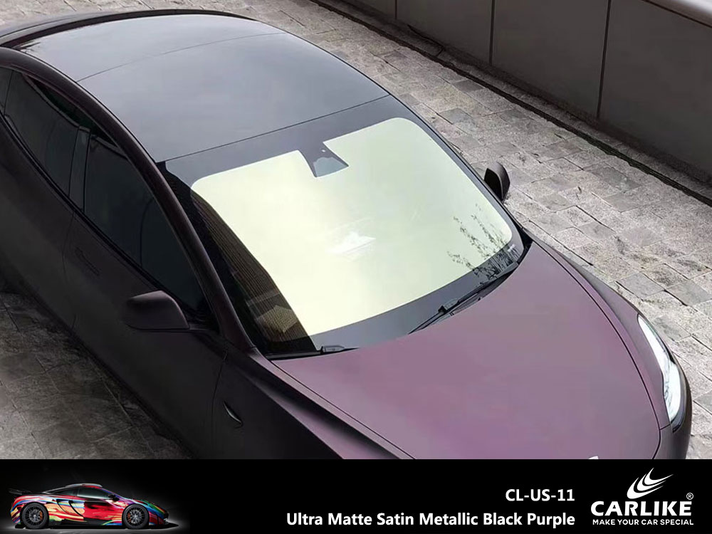 CL-US-11 Ultra Matte Satin Metallic Black Purple Vinyl For Tesla Car Wrap Factory Supplier