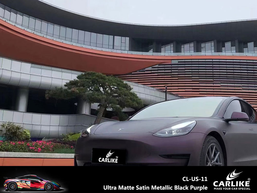 CL-US-11 Ultra Matte Satin Metallic Black Purple Vinyl For Tesla Car Wrap Factory Supplier