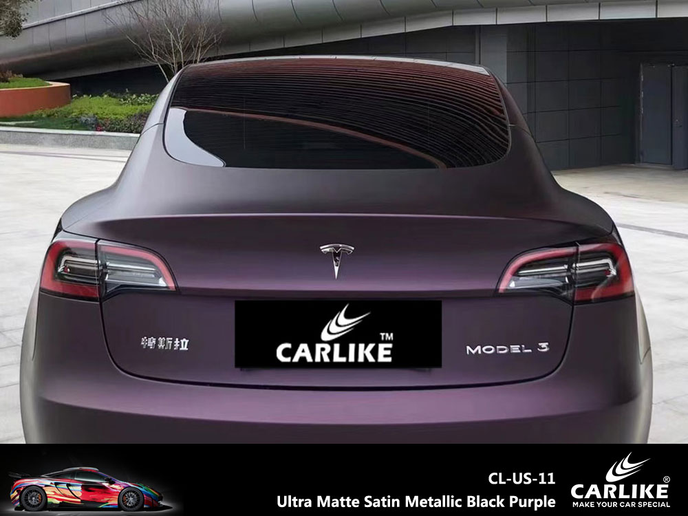 CL-US-11 Ultra Matte Satin Metallic Black Purple Vinyl For Tesla Car Wrap Factory Supplier