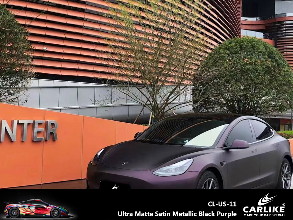 CL-US-11 Ultra Matte Satin Metallic Black Purple Vinyl For Tesla Car Wrap Factory Supplier