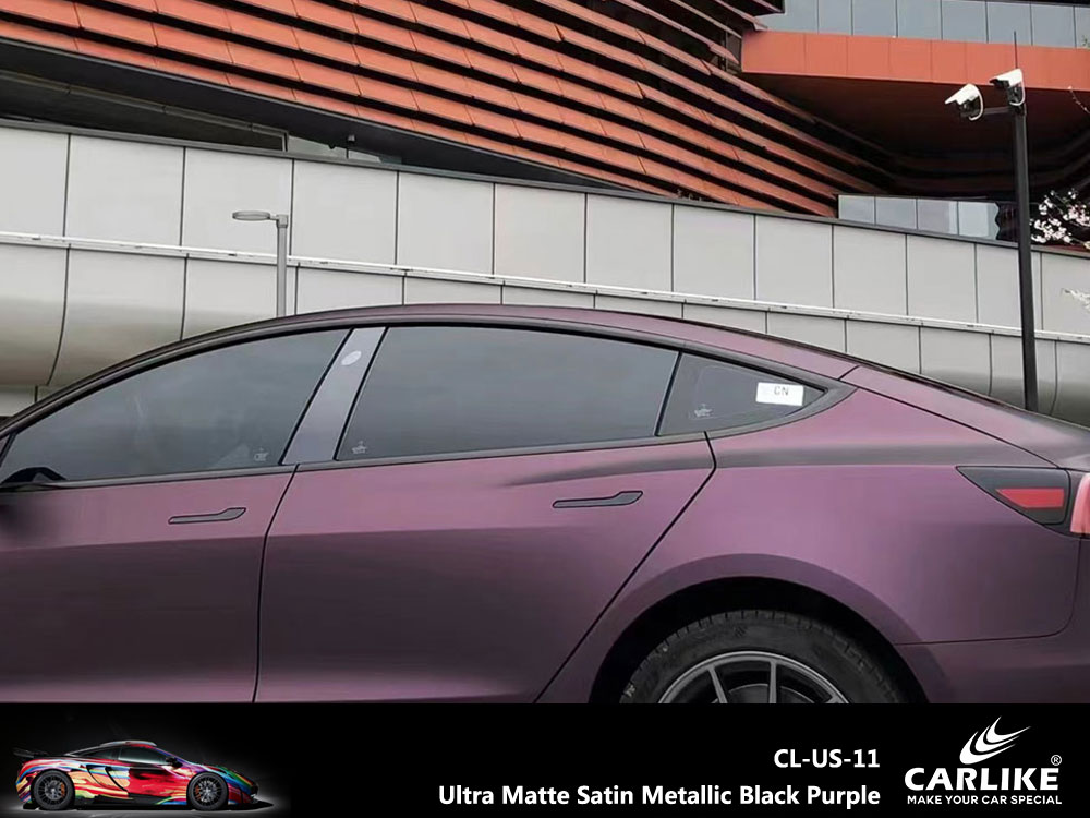 CL-US-11 Ultra Matte Satin Metallic Black Purple Vinyl For Tesla Car Wrap Factory Supplier