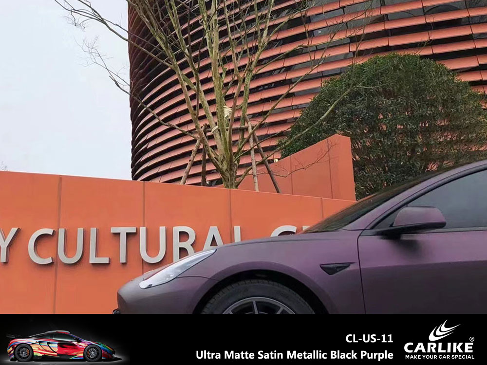 CL-US-11 Ultra Matte Satin Metallic Black Purple Vinyl For Tesla Car Wrap Factory Supplier
