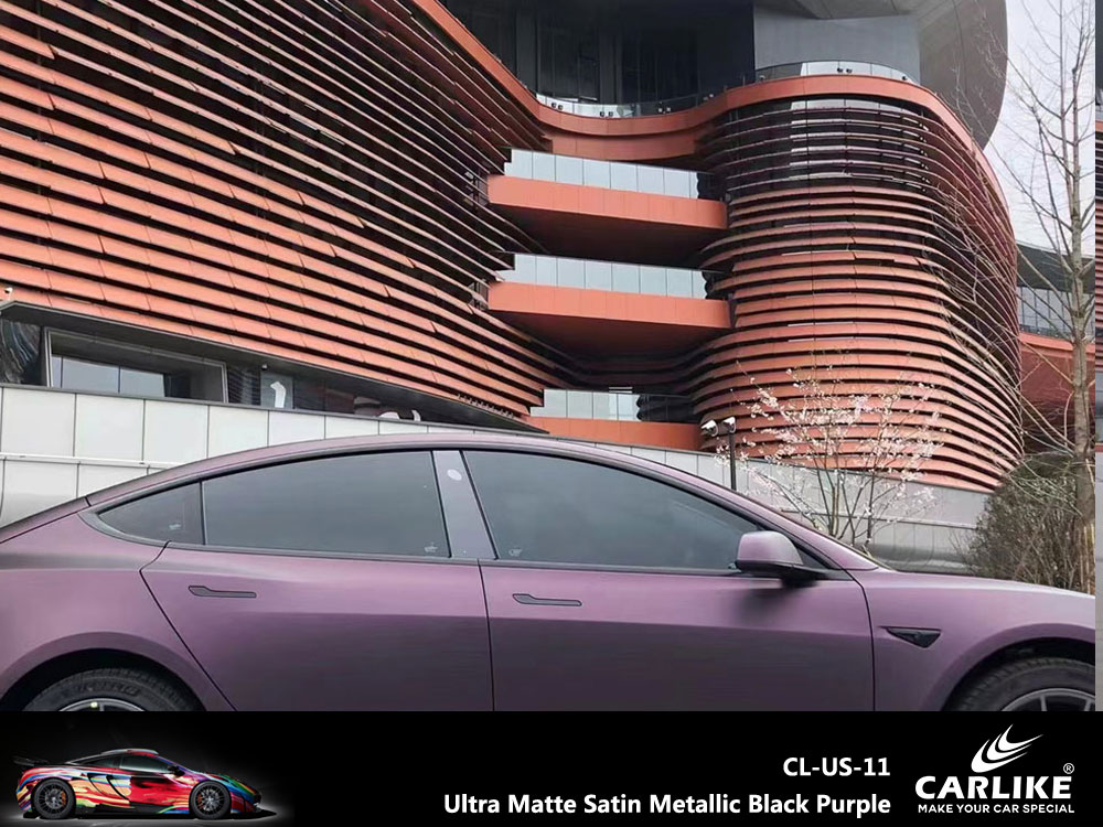 CL-US-11 Ultra Matte Satin Metallic Black Purple Vinyl For Tesla Car Wrap Factory Supplier