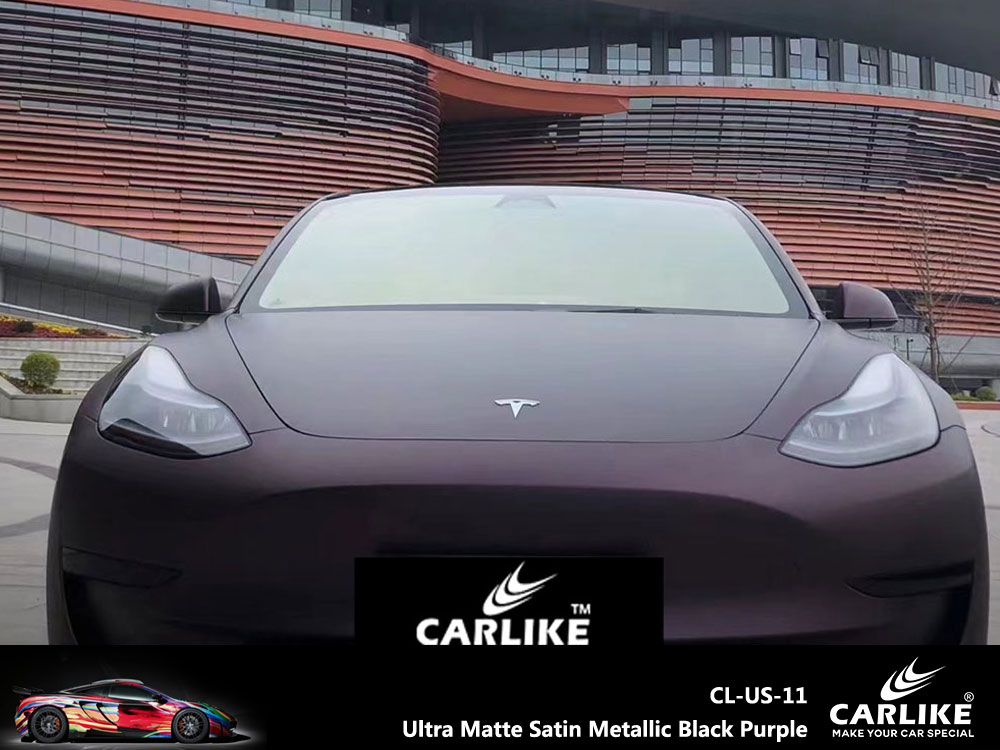 CL-US-11 Ultra Matte Satin Metallic Black Purple Vinyl For Tesla Car Wrap Factory Supplier