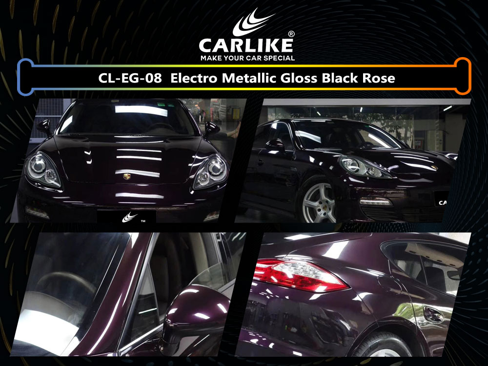 CL-EG-08 Electro Metallic Gloss Black Rose Vinyl For Porsche Car Wrap Factory Supplier
