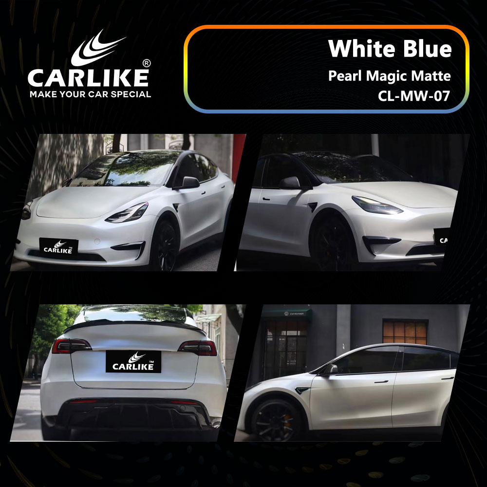 CL-MW-07 Pearl Magic Matte White Blue Vinyl For Tesla Car Wrap Factory Supplier