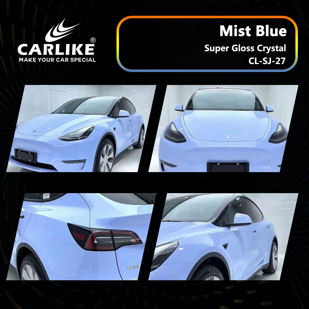 CL-SJ-27 Super Gloss Crystal Mist Blue Vinyl For Tesla Car Wrap Factory Supplier
