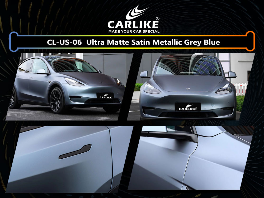 CL-US-06 Ultra Matte Satin Metallic Grey Blue Vinyl For Tesla Car Wrap Factory Supplier