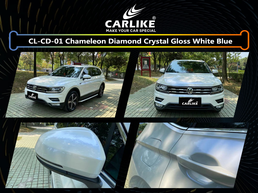 CL-CD-01 Chameleon Diamond Crystal Gloss White Blue Vinyl For VW Car Wrap Factory Supplier