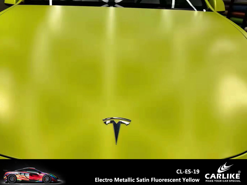 CL-ES-19 Electro Metallic Satin Fluorescent Yellow Vinyl For Tesla Car Wrap Factory Supplier