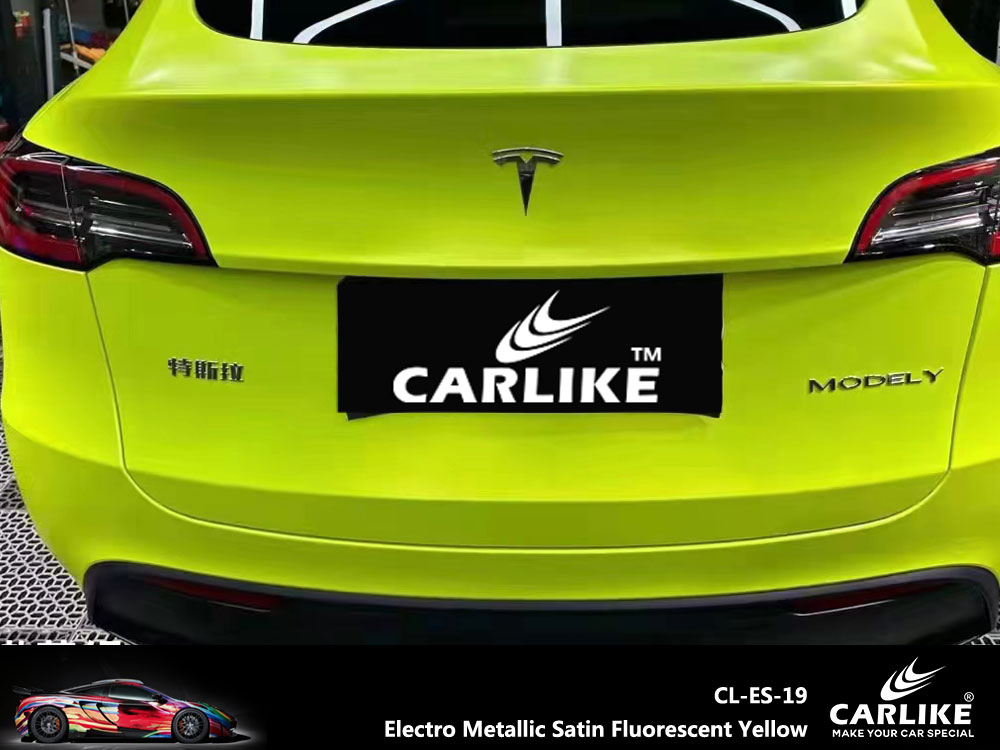 CL-ES-19 Electro Metallic Satin Fluorescent Yellow Vinyl For Tesla Car Wrap Factory Supplier