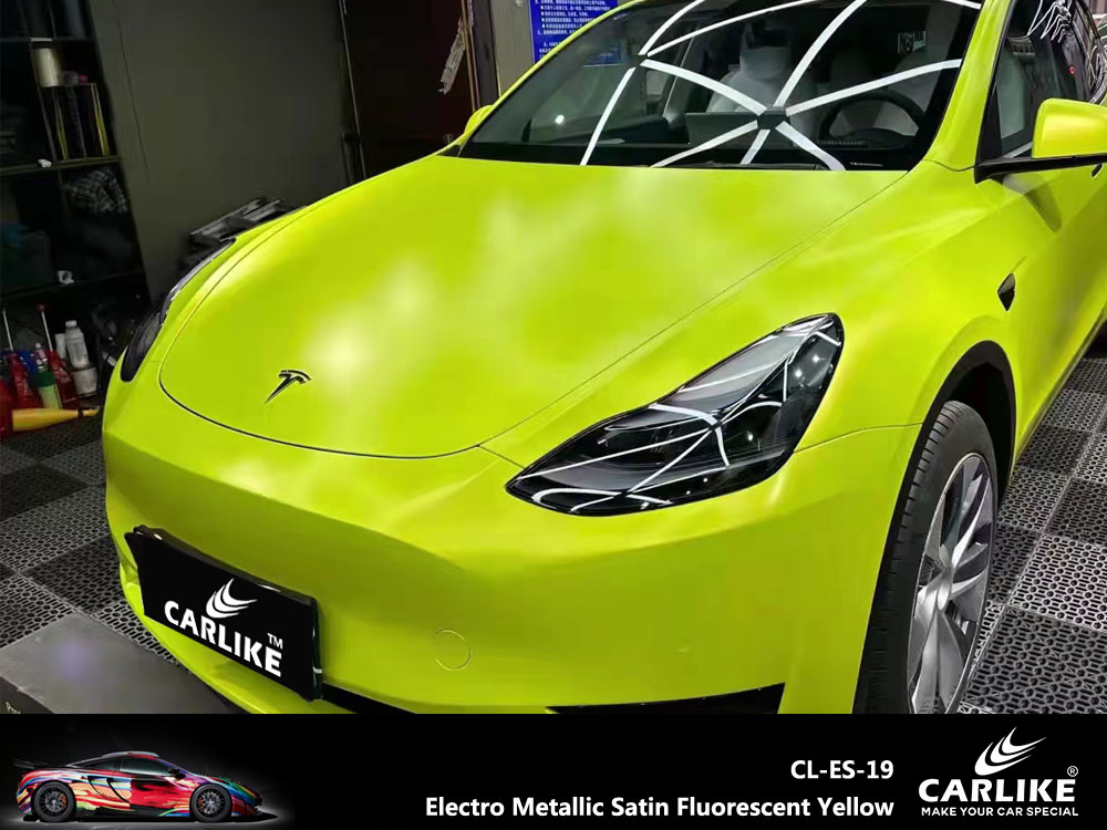 CL-ES-19 Electro Metallic Satin Fluorescent Yellow Vinyl For Tesla Car Wrap Factory Supplier