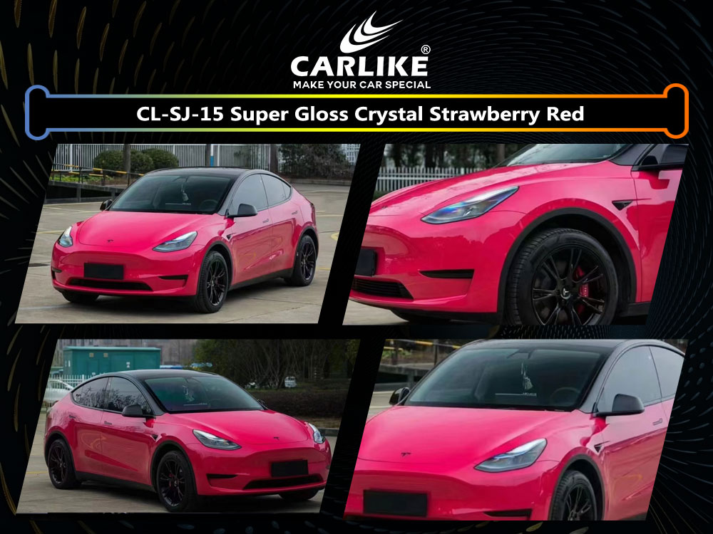 CL-SJ-15 Super Gloss Crystal Strawberry Red Vinyl For Tesla Car Wrap Factory Supplier