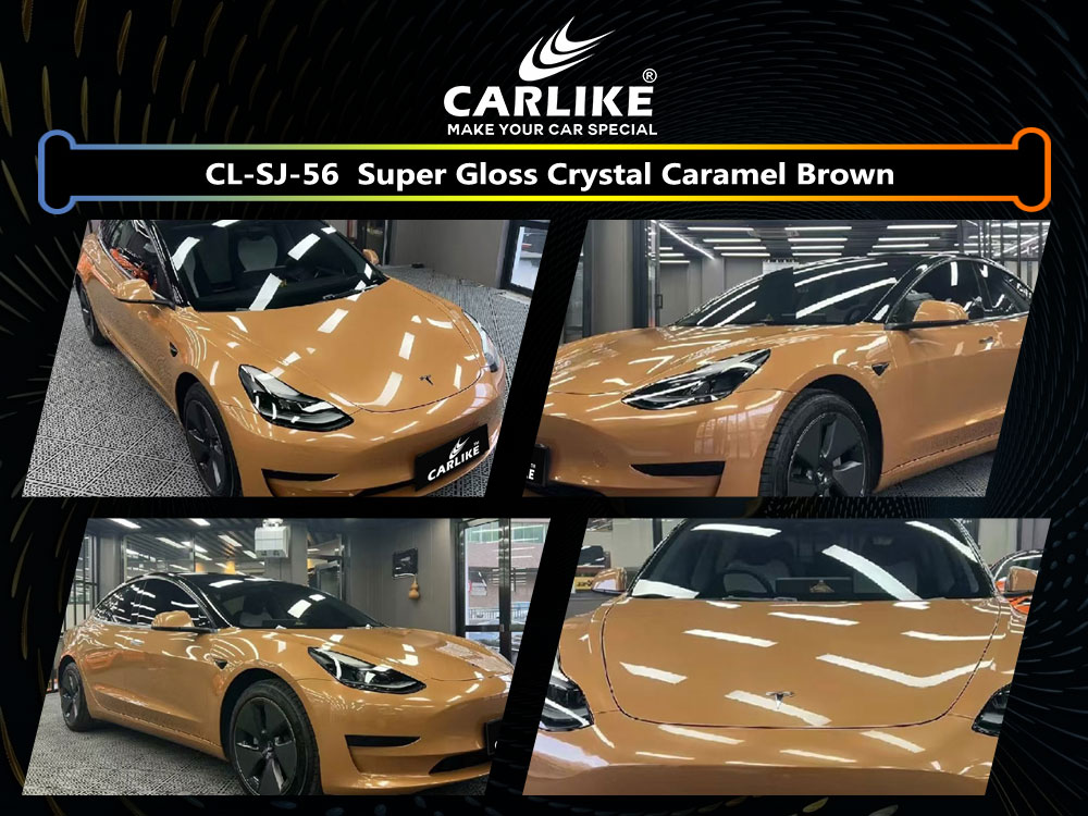CL-SJ-56 Super Gloss Crystal Caramel Brown Vinyl For Tesla Car Wrap Factory Supplier