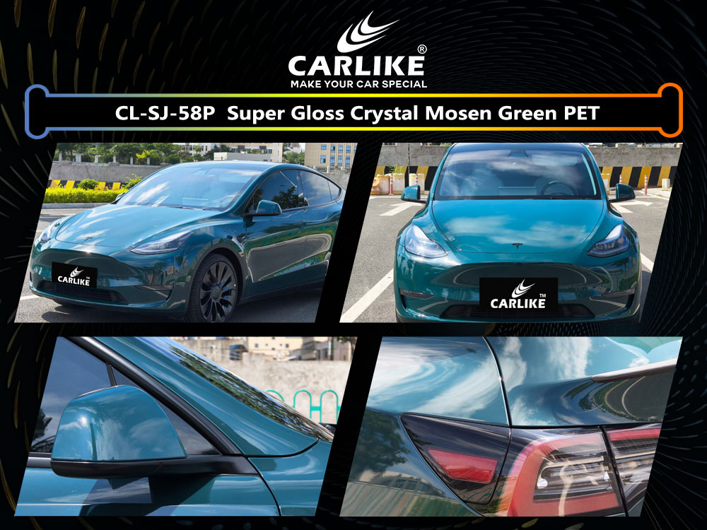 CL-SJ-58P Super Gloss Crystal Mosen Green PET Vinyl For Tesla Car Wrap Factory Supplier
