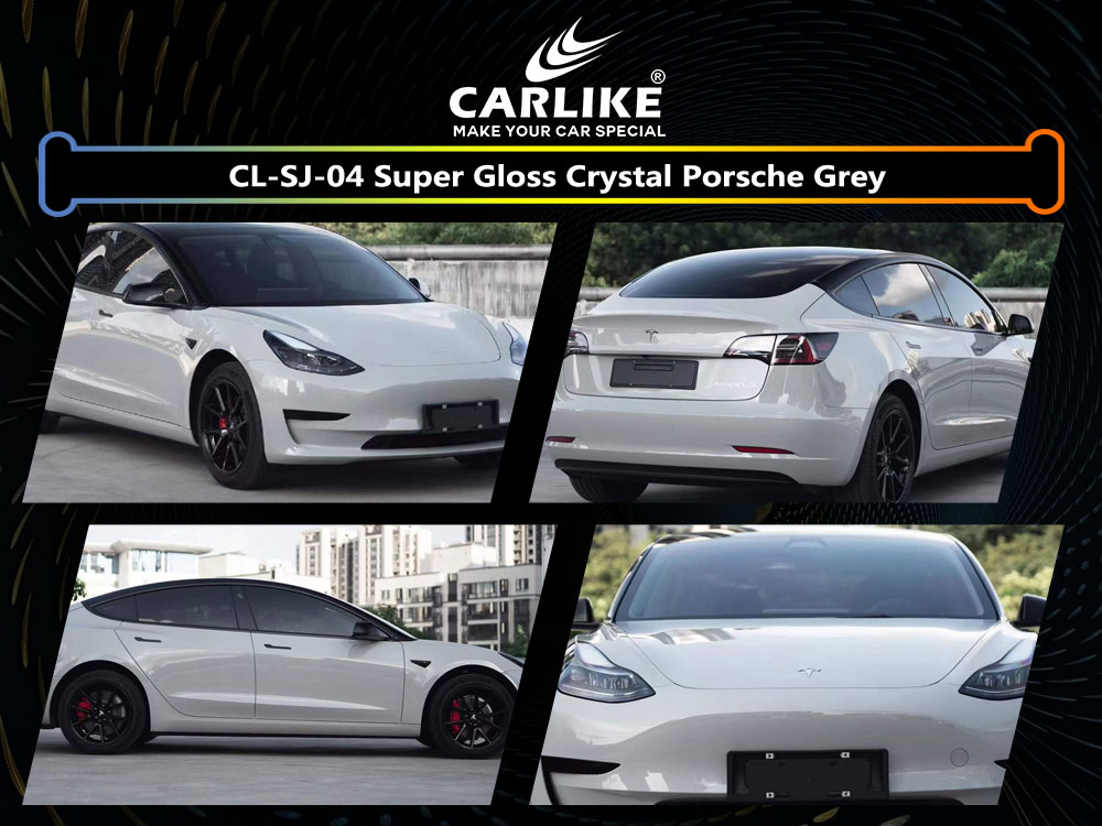 CL-SJ-04 Super Gloss Crystal Porsche Grey Vinyl For Tesla Car Wrap Factory Supplier