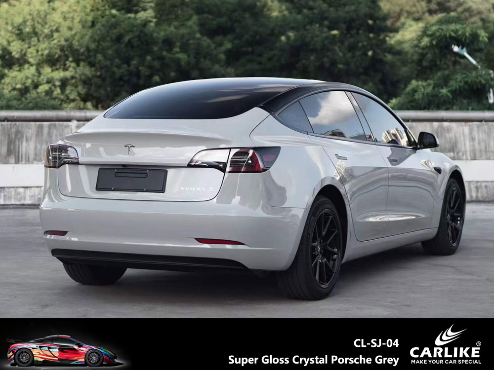 CL-SJ-04 Super Gloss Crystal Porsche Grey Vinyl For Tesla Car Wrap Factory Supplier