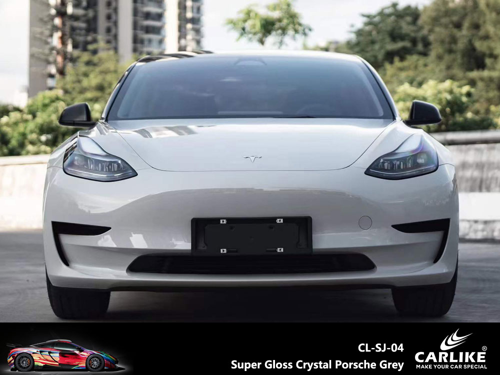 CL-SJ-04 Super Gloss Crystal Porsche Grey Vinyl For Tesla Car Wrap Factory Supplier