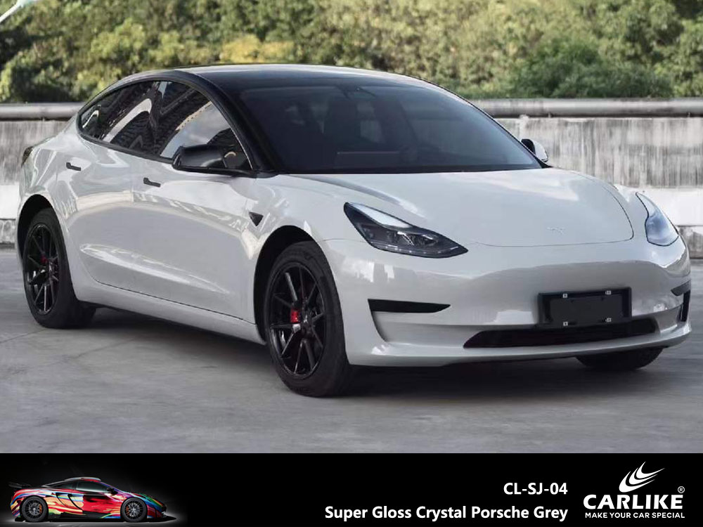 CL-SJ-04 Super Gloss Crystal Porsche Grey Vinyl For Tesla Car Wrap Factory Supplier