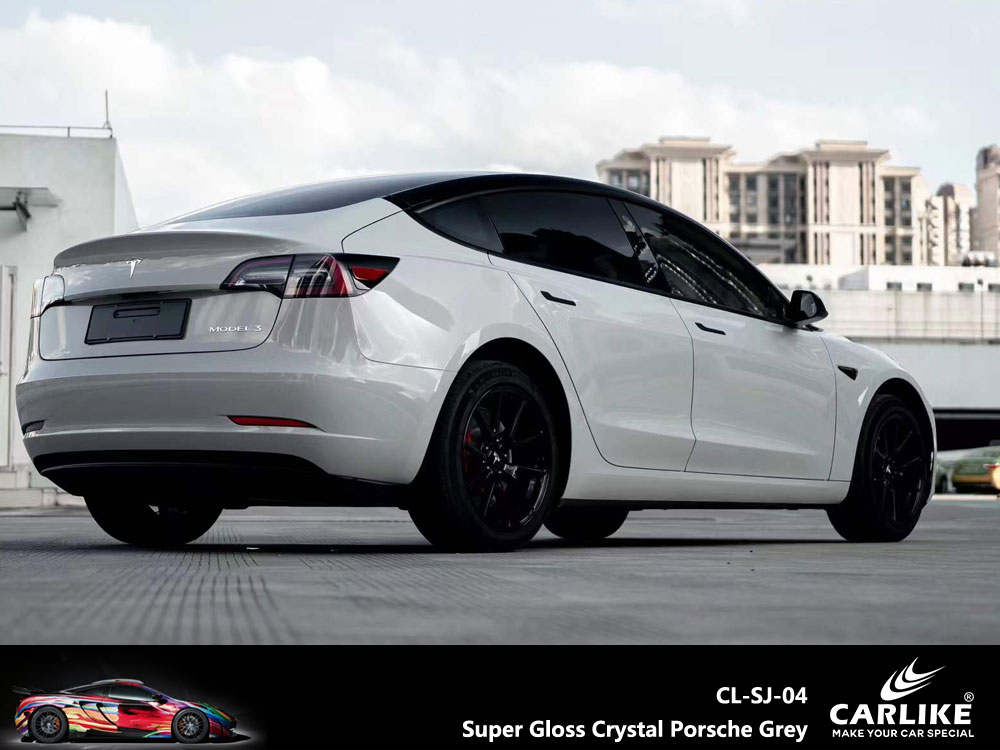 CL-SJ-04 Super Gloss Crystal Porsche Grey Vinyl For Tesla Car Wrap Factory Supplier