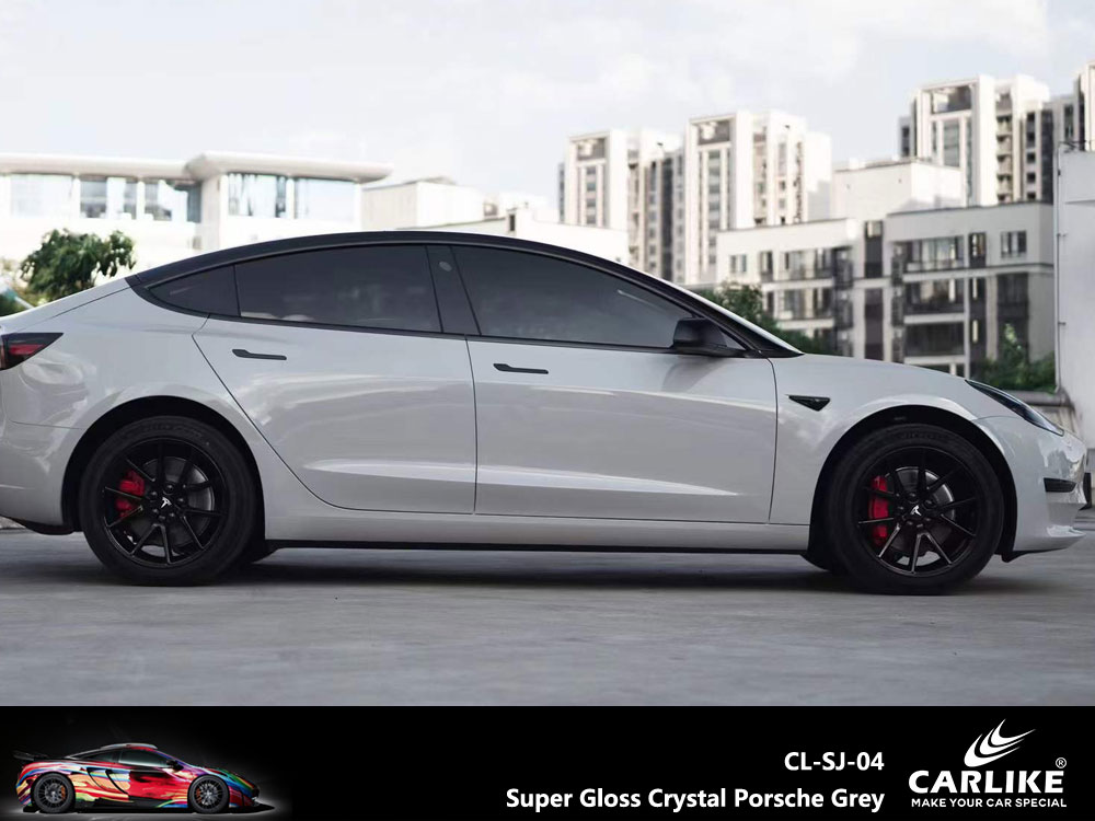 CL-SJ-04 Super Gloss Crystal Porsche Grey Vinyl For Tesla Car Wrap Factory Supplier