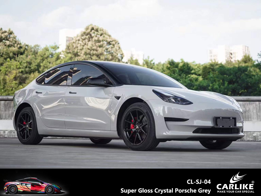 CL-SJ-04 Super Gloss Crystal Porsche Grey Vinyl For Tesla Car Wrap Factory Supplier